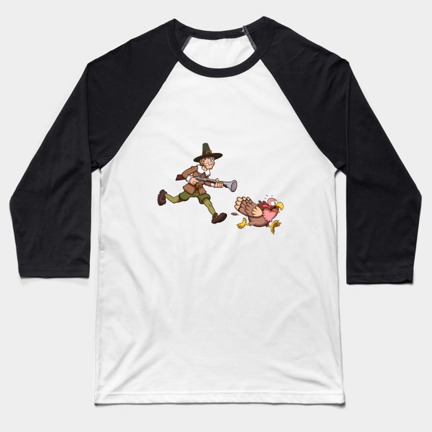 Pilgrim Hunting Turkey Baseball T-Shirt by TheMaskedTooner